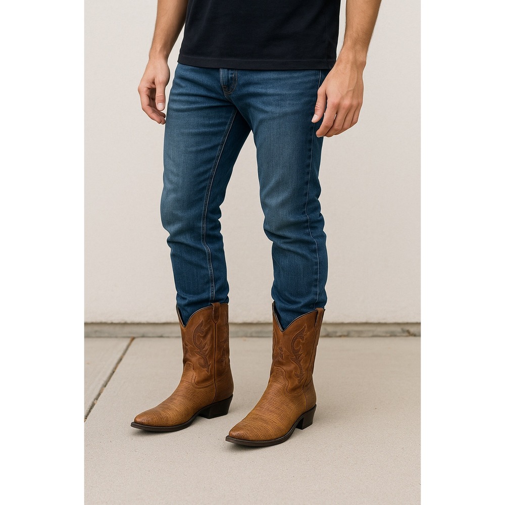 Mens Tan Lizard Print Western Cowboy Boots Pointed‎ Toe Fashion Boots Size 10D